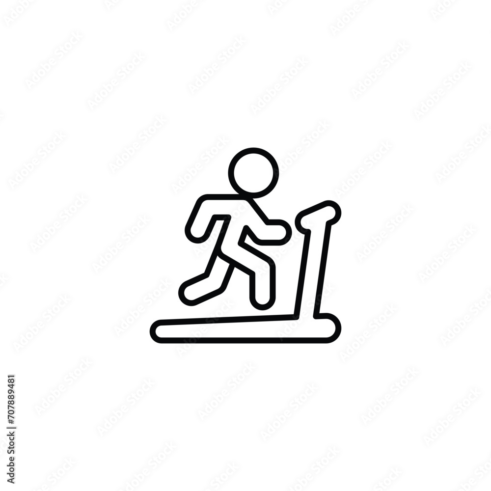 Man running on treadmill icon. Simple outline style. Run, runner, gym equipment, fitness, exercise machine, sport concept. Thin line symbol. Vector isolated on white background. SVG. Man running on treadmill icon. Simple outline style. Run, runner, gym equipment, fitness, exercise machine, sport concept. Thin line symbol. Vector isolated on white background. SVG.