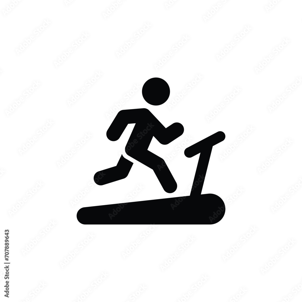 Man running on treadmill icon. Simple solid style. Run, runner, gym equipment, fitness, exercise machine, sport concept. Black silhouette, glyph symbol. Vector isolated on white background. SVG. Man running on treadmill icon. Simple solid style. Run, runner, gym equipment, fitness, exercise machine, sport concept. Black silhouette, glyph symbol. Vector isolated on white background. SVG.