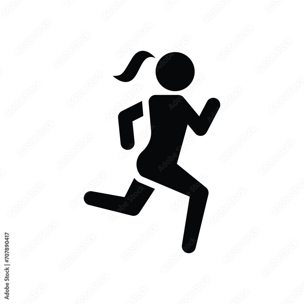 Run icon. Simple solid style. Running woman, person, active, action, runner, athlete, sprint, fast, people, sport concept. Black silhouette, glyph symbol. Vector isolated on white background. SVG.