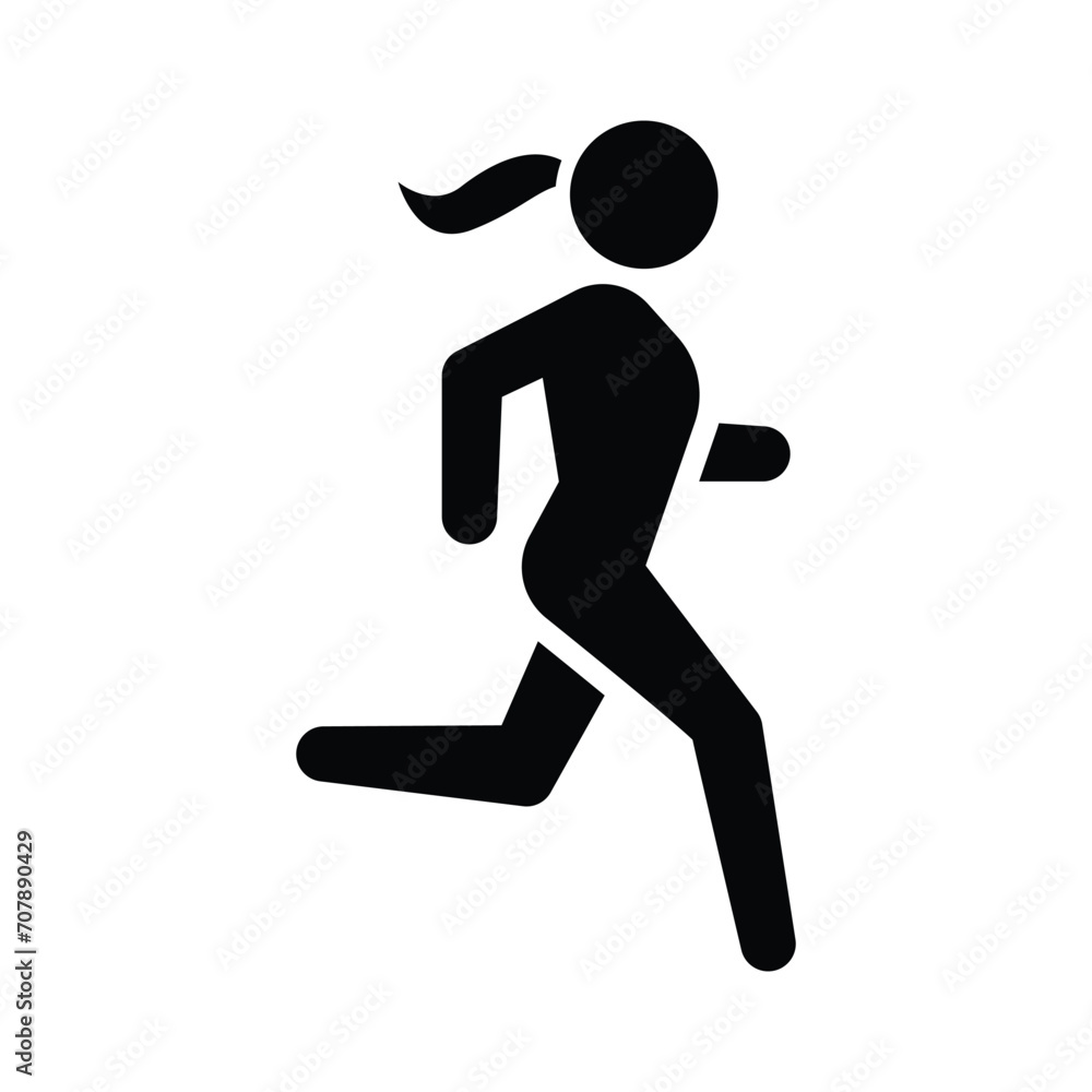 Run icon. Simple solid style. Running woman, person, active, action, runner, athlete, sprint, fast, people, sport concept. Black silhouette, glyph symbol. Vector isolated on white background. SVG. Run icon. Simple solid style. Running woman, person, active, action, runner, athlete, sprint, fast, people, sport concept. Black silhouette, glyph symbol. Vector isolated on white background. SVG.