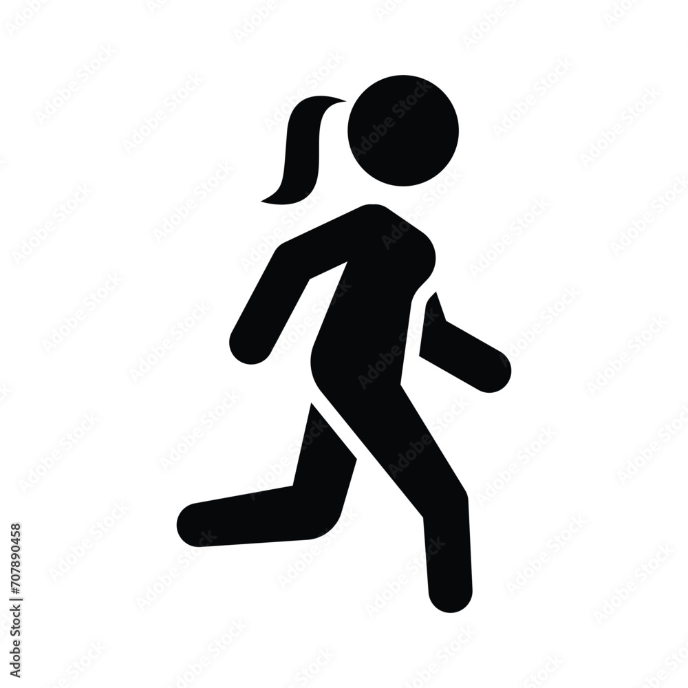 Run icon. Simple solid style. Running woman, person, active, action, runner, athlete, sprint, fast, people, sport concept. Black silhouette, glyph symbol. Vector isolated on white background. SVG.