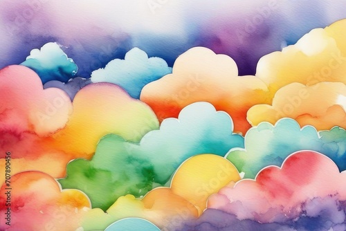 watercolor color full background. watercolor background with clouds. rainbow color