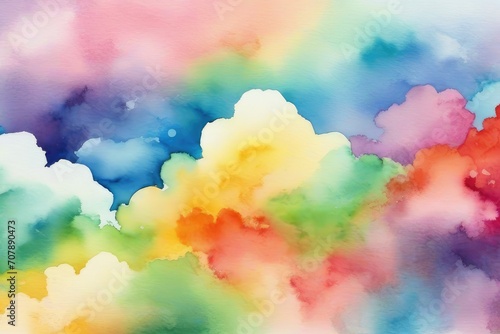 watercolor color full background. watercolor background with clouds. rainbow color © ramses