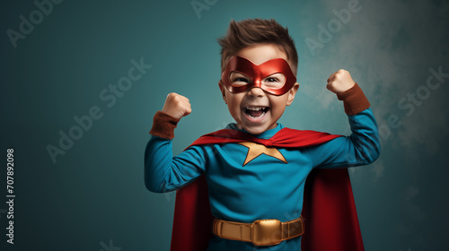 cute kid dressed as a superhero symbolizing growth power 