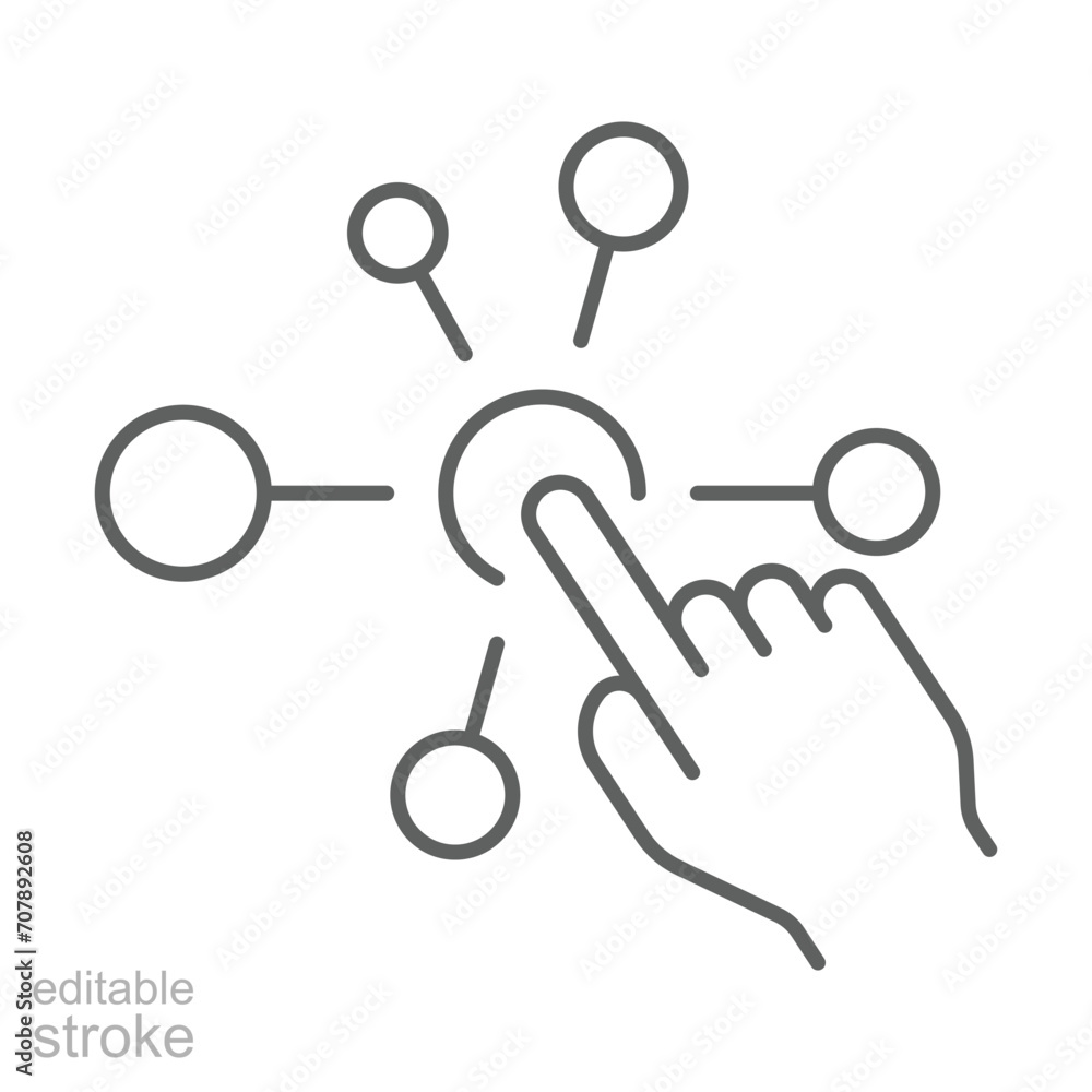 Interaction icon. Simple outline style. Experience, choice, variety functions, multiple digital skills, click finger concept. Thin line symbol. Vector illustration isolated. Editable stroke. Interaction icon. Simple outline style. Experience, choice, variety functions, multiple digital skills, click finger concept. Thin line symbol. Vector illustration isolated. Editable stroke.