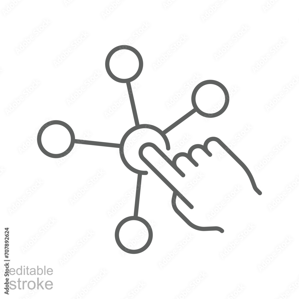 Interaction icon. Simple outline style. Experience, choice, variety functions, multiple digital skills, click finger concept. Thin line symbol. Vector illustration isolated. Editable stroke. Interaction icon. Simple outline style. Experience, choice, variety functions, multiple digital skills, click finger concept. Thin line symbol. Vector illustration isolated. Editable stroke.