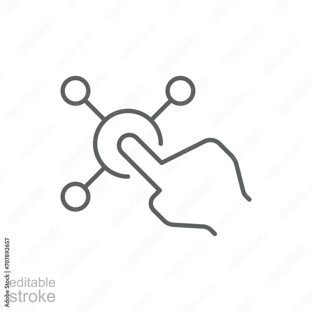 Interaction icon. Simple outline style. Experience, choice, variety functions, multiple digital skills, click finger concept. Thin line symbol. Vector illustration isolated. Editable stroke. Interaction icon. Simple outline style. Experience, choice, variety functions, multiple digital skills, click finger concept. Thin line symbol. Vector illustration isolated. Editable stroke.