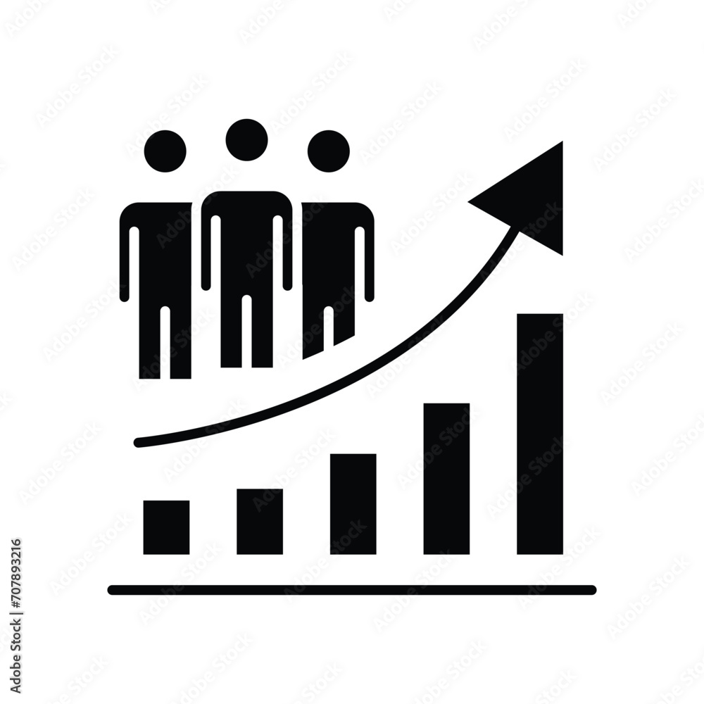 Population growth icon. Simple solid style. Increase social development, economic evolution, global demography graph concept. Black silhouette, glyph symbol. Vector illustration isolated. Population growth icon. Simple solid style. Increase social development, economic evolution, global demography graph concept. Black silhouette, glyph symbol. Vector illustration isolated.
