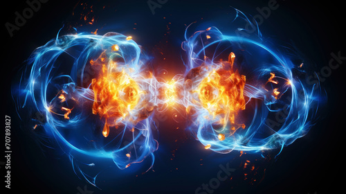 Scientific concept of depicting the fusion of two atoms. Sci-fi background. Quantum physics. Generative AI