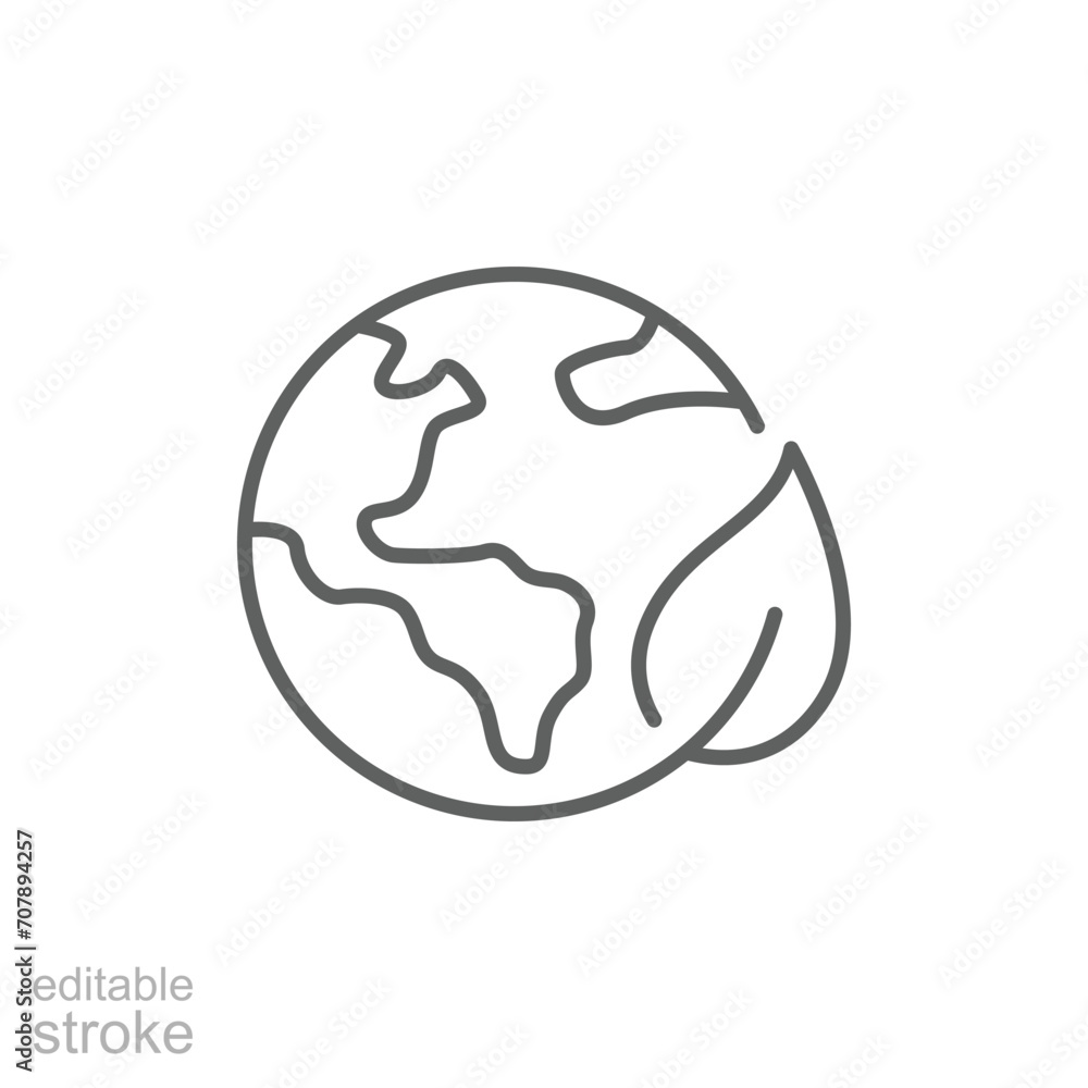 Green earth planet icon. Simple outline style. World ecology, globe with leafs, eco environment logo, save nature concept. Thin line symbol. Vector illustration isolated. Editable stroke. Green earth planet icon. Simple outline style. World ecology, globe with leafs, eco environment logo, save nature concept. Thin line symbol. Vector illustration isolated. Editable stroke.