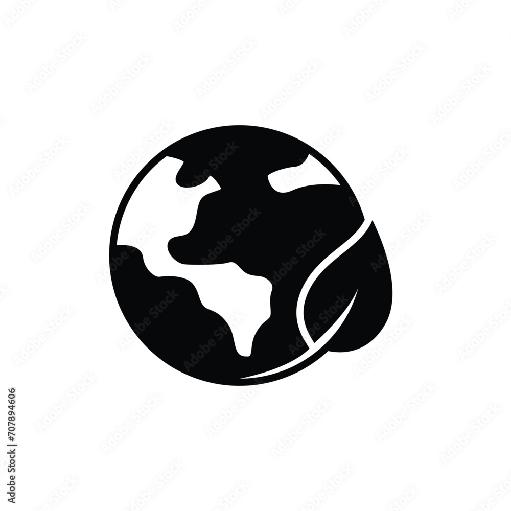 Green earth planet icon. Simple solid style. World ecology, globe with leafs, eco environment logo, save nature concept. Black silhouette, glyph symbol. Vector illustration isolated. Green earth planet icon. Simple solid style. World ecology, globe with leafs, eco environment logo, save nature concept. Black silhouette, glyph symbol. Vector illustration isolated.
