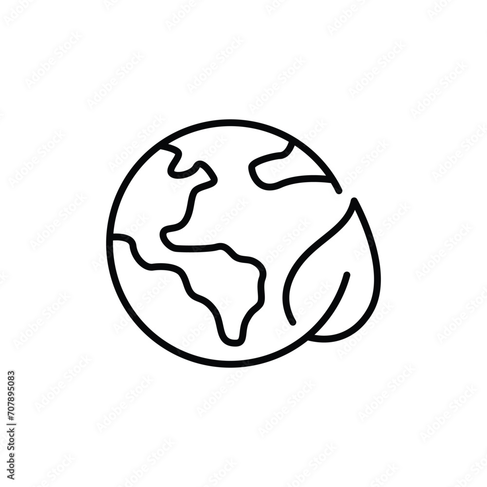 Green earth planet icon. Simple outline style. World ecology, globe with leafs, eco environment logo, save nature concept. Thin line symbol. Vector illustration isolated. Green earth planet icon. Simple outline style. World ecology, globe with leafs, eco environment logo, save nature concept. Thin line symbol. Vector illustration isolated.