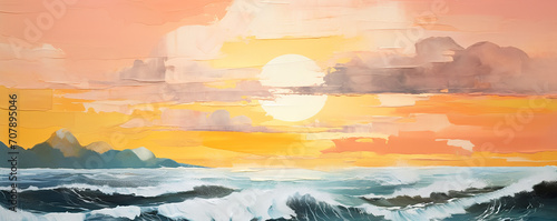 Sunset at sea oil painting illustration