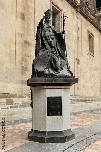 Statue of John Paul II outside the Metropolitan Cathedral of the Zocalo in Mexico City photo