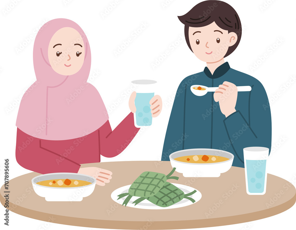 Muslim people eat together iftar suhoor eid mubarak Muslim people eat together iftar suhoor eid mubarak