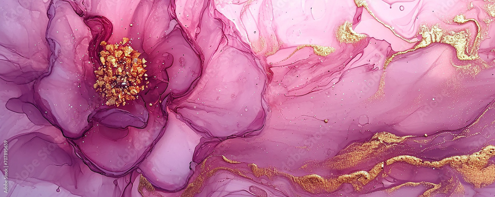 Obraz premium luxury Rose gold alcohol ink art with glitter