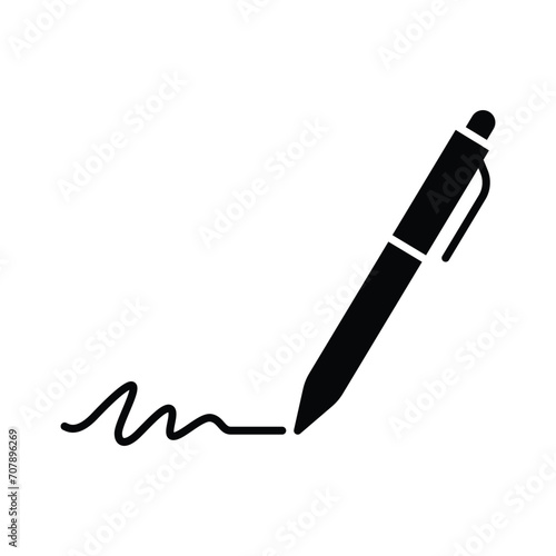 Pen, write icon. Simple solid style. Signature pen, paper, ink, sign, pencil, tool, education concept. Black silhouette, glyph symbol. Vector illustration isolated.