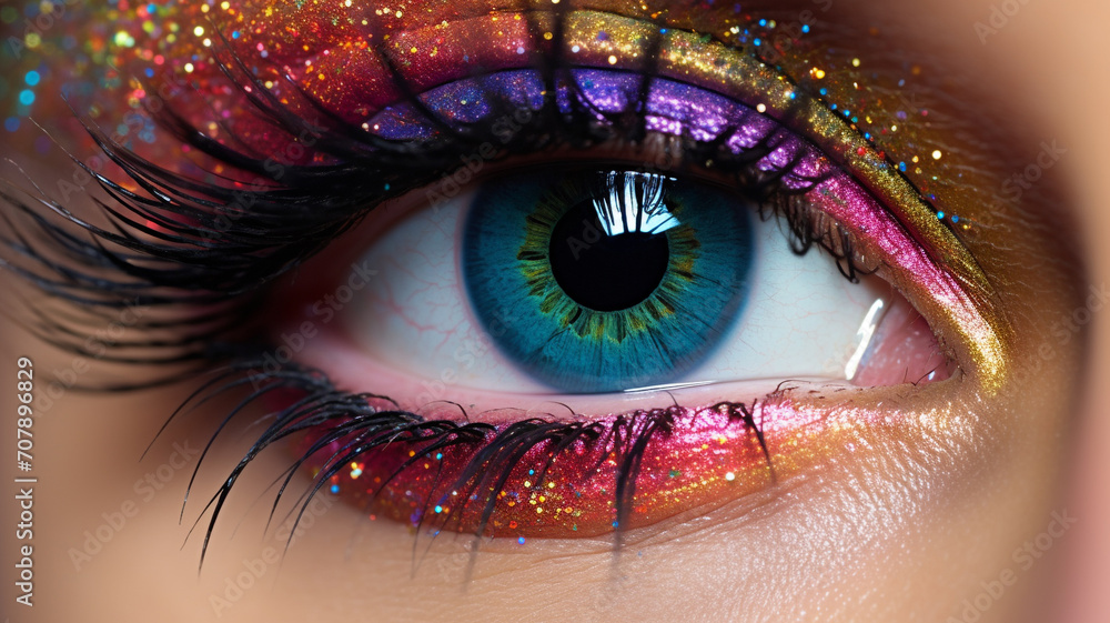 Studio macro shot. Beautiful closeup of blue human eye. AI Generative