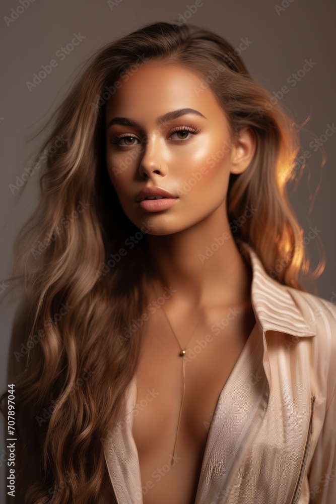 Naklejka premium Portrait Beautiful Woman in Boho Blazer