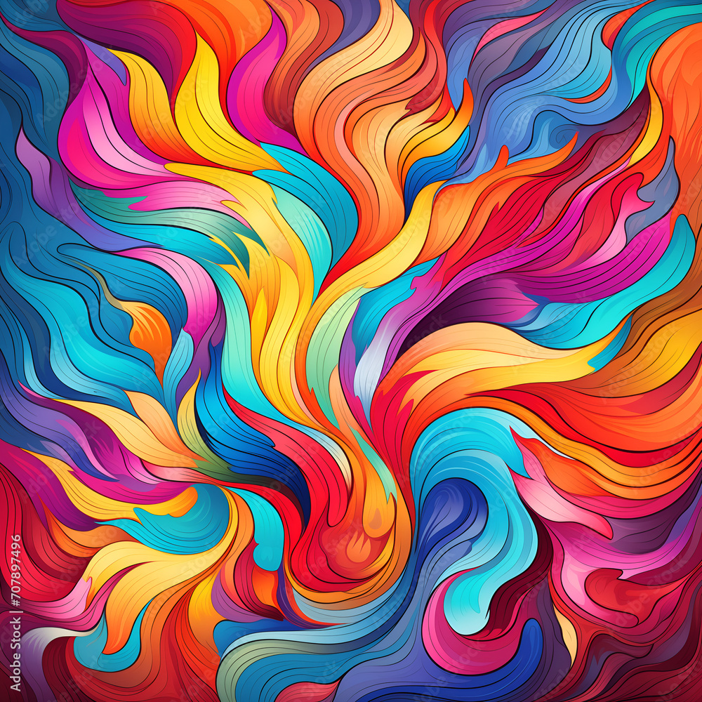 Colorful repeating seamless patternillustration, decoration, ornament, art, color, backdrop, swirl, floral, vintage, wave,  ai generative