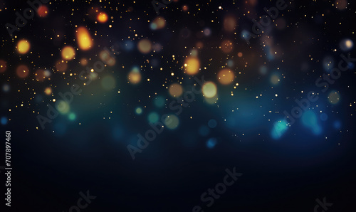 Abstract blurred bookeh background with soft golden lights. Dark tones 
