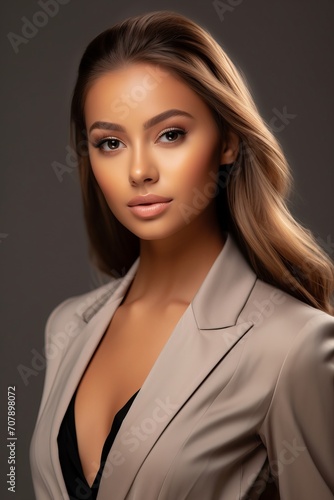 Portrait Beautiful Model Woman in a Shawl Collar Blazer