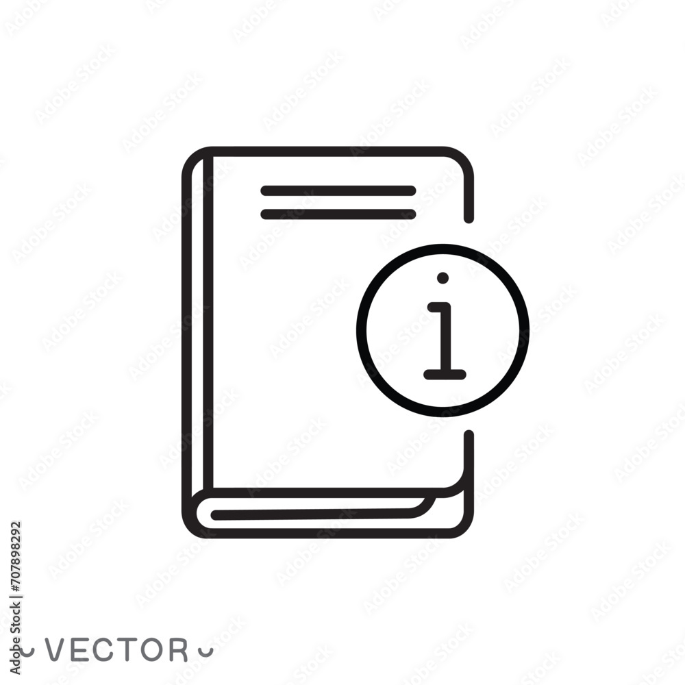 information book icon, info manual or brochure, guide user, helpdesk, line symbol isolated on white background, editable stroke eps 10 vector illustration information book icon, info manual or brochure, guide user, helpdesk, line symbol isolated on white background, editable stroke eps 10 vector illustration