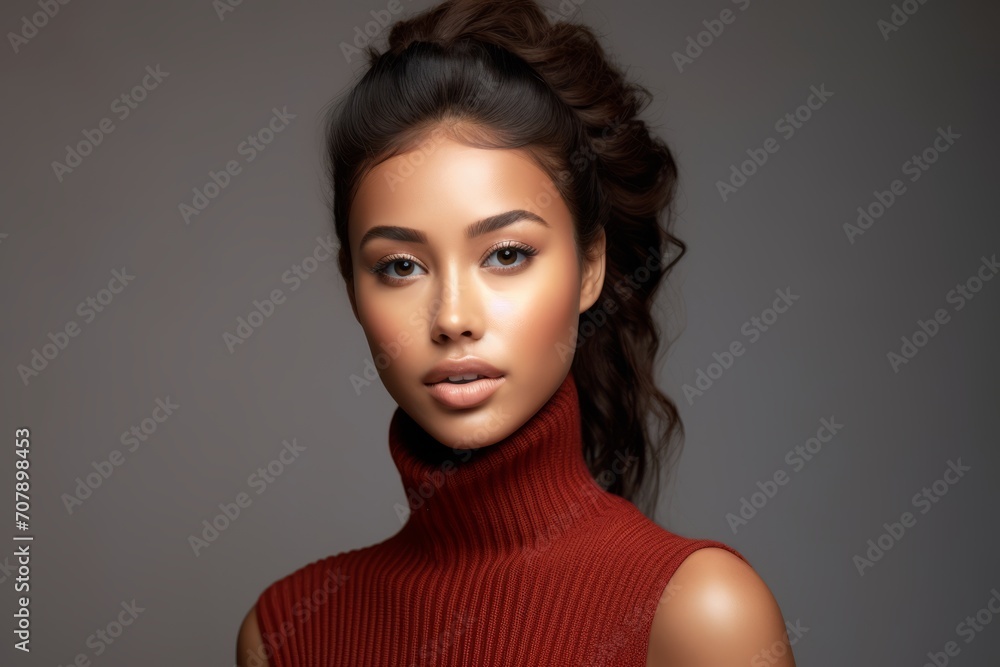 Portrait Beautiful Model Woman in Oversized Turtleneck Jumper Portrait Beautiful Model Woman in Oversized Turtleneck Jumper