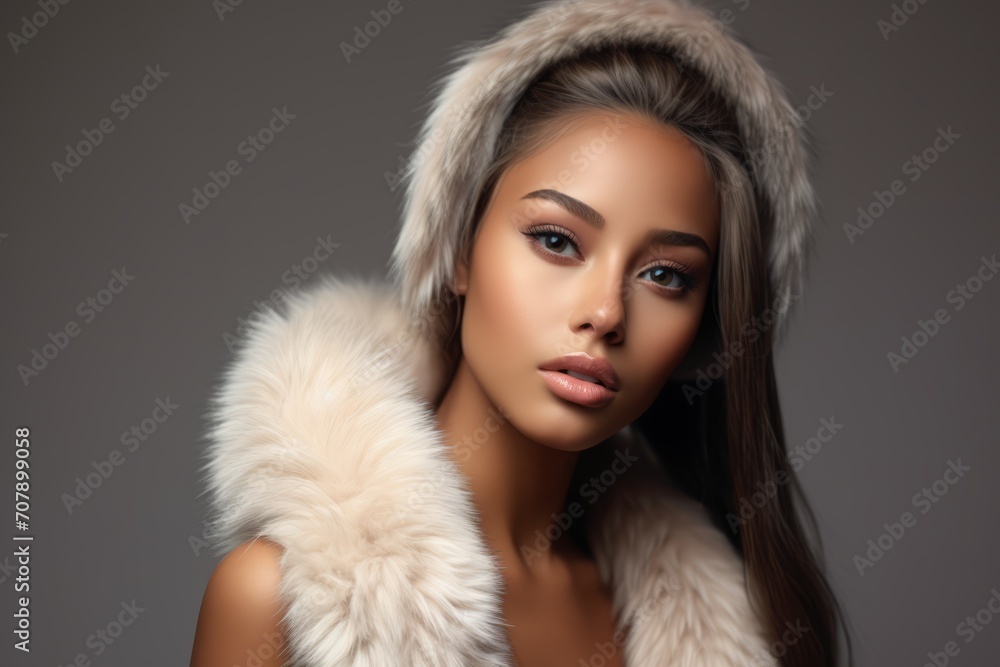 Portrait Beautiful Model in Faux Fur-Trimmed Coat Portrait Beautiful Model in Faux Fur-Trimmed Coat