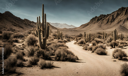 Wild West journey: Dusty road winds through arid land