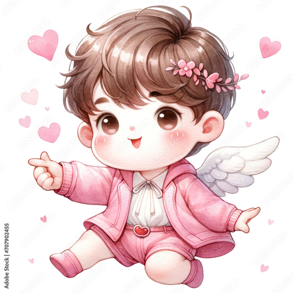 Cute Cupid Valentine's Day Watercolor Clipart Illustration Cute Cupid Valentine's Day Watercolor Clipart Illustration