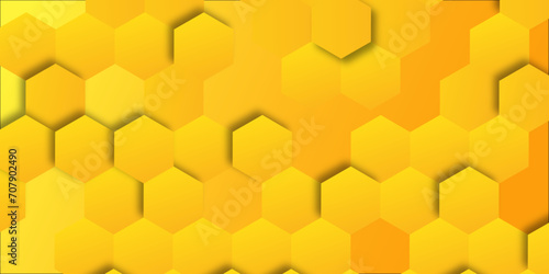 Abstract hexagon background. Futuristic abstract honeycomb mosaic yellow technology background. Surface polygon pattern with glowing hexagon paper texture and futuristic business. graphic concept. © Kainat 