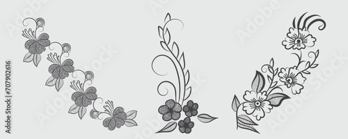 Free vectore art and hand drawing flower art black and white flat design outline illustration.