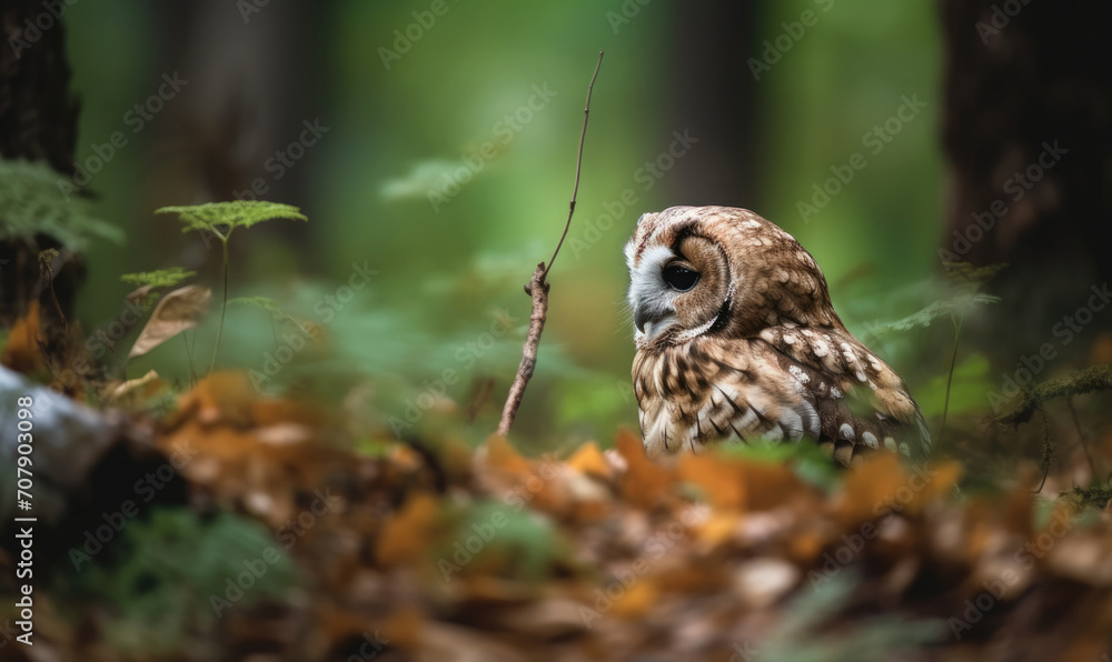 Tawny owl (strix aluco) in the forest. Wildlife photography. Tawny owl (strix aluco) in the forest. Wildlife photography.