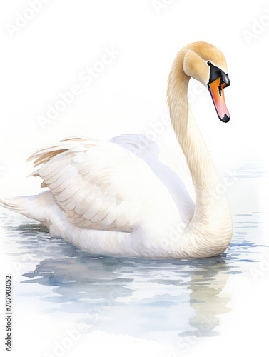 Swan watercolor illustration on white © CostantediHubble