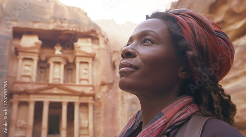 Black woman traveller in Petra, Jordan