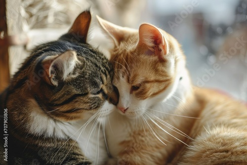 A cute couple of cat in love, valentine theme, copy space. © Suwanlee