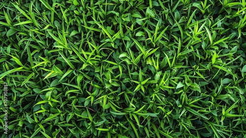 Top-down view of a vibrant garden lawn, perfect for creating a green backdrop for sports fields or golf courses.