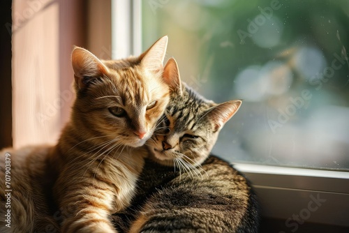 A cute couple of cat in love, valentine theme, copy space.