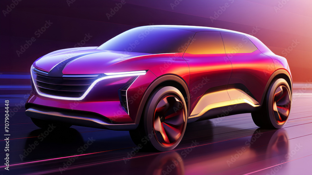 Car concept and shape study of modern SUV at ride. Postproducted generative AI illustration.