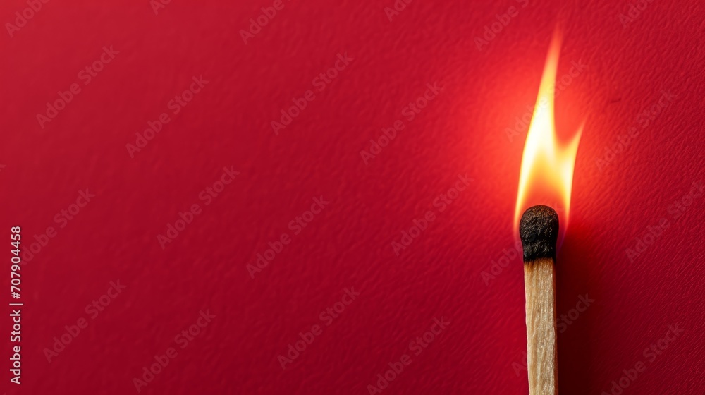 Burning match on a red background Burning match on a red background