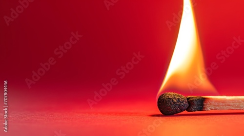 Burning match on a red background photo