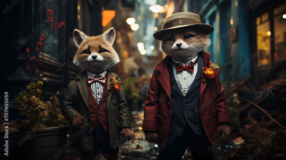 Exploring the city in fashionable garb, anthropomorphic animals add a splash of fun to the urban jungle.
