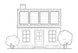 Classic old small family house with solar panel - stock outline illustration of a building