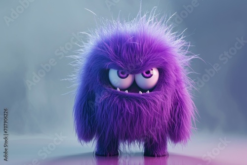 Cute purple or violet furry monster 3D cartoon character