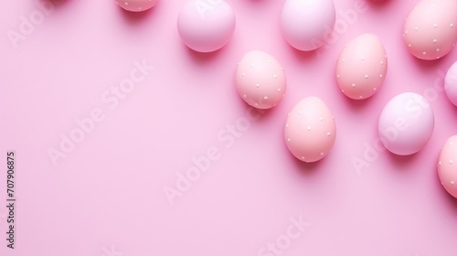 pink Easter eggs on a pink background, top view, Easter concept