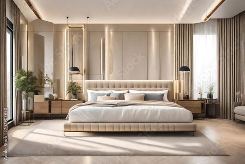 Modern beige bedroom design beautiful light grey view