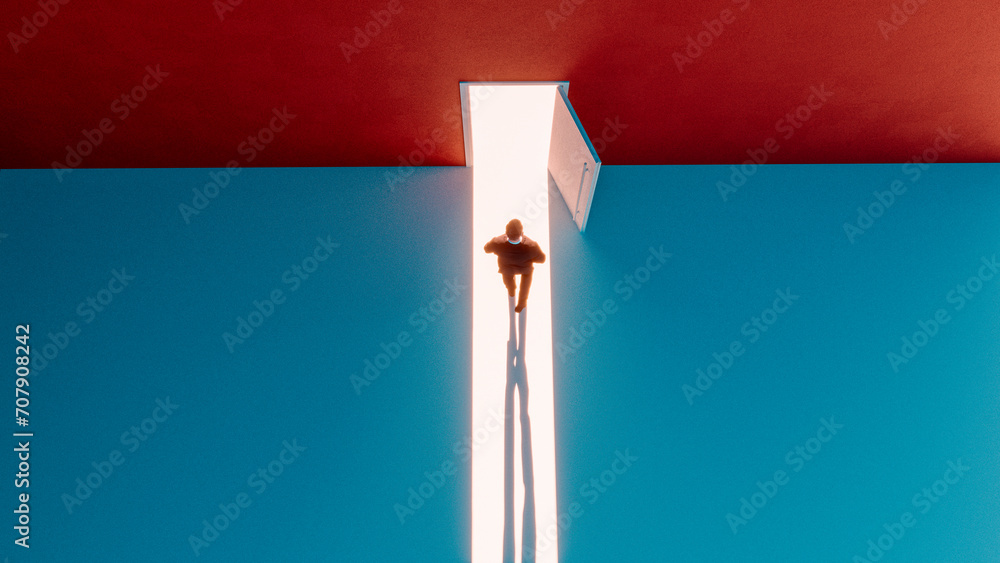 Αυτοκόλλητο Man on the threshold of a door, view from above
