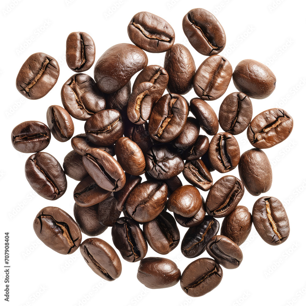 Obraz premium Aromatic Ensemble of Fresh Roasted Coffee Beans Piled Neatly on a transparent Background