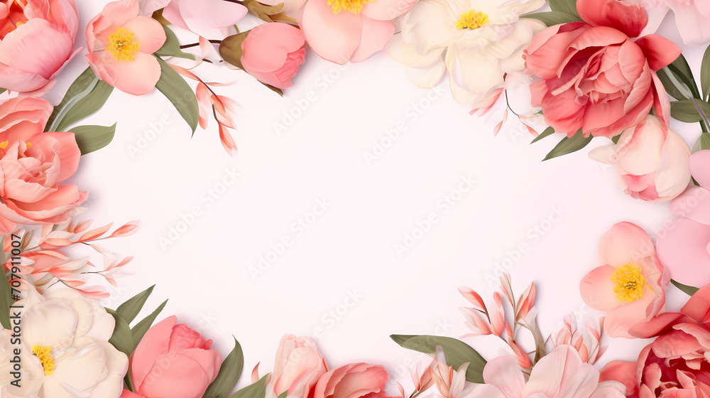 Empty floral frame with copy space for greeting card or invitation design